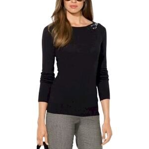 Lauren Ralph Lauren Sweater w Shoulder Buckle Size L Black Long Sleeves Tshirt